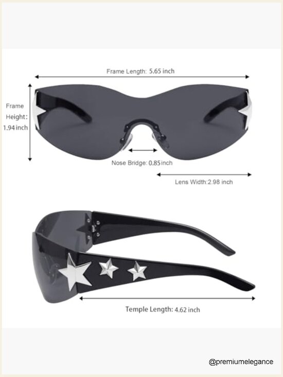 Rimless Star Wrap Around Sunglasses UV400 Shield Y2K Unisex